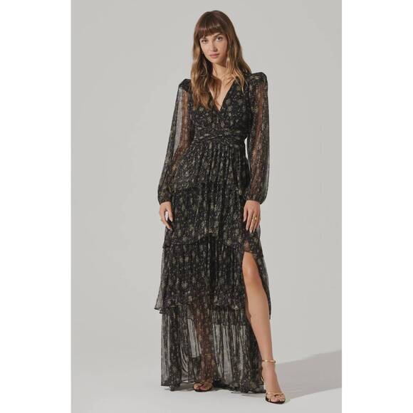 NEW ASTR anora dress in navy plum floral